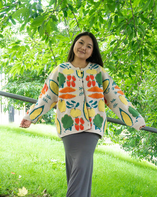 Beige Fruits and Veggies Cardigan