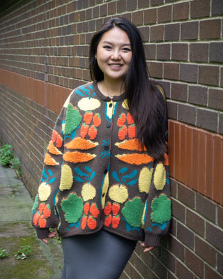 Brown Fruits and Veggies Cardigan