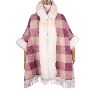 Pink Checkered Hooded Poncho