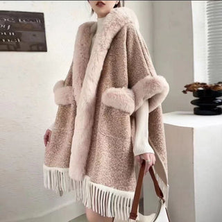 Pink Fuzzy Poncho with Hood