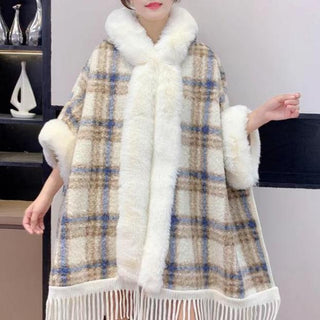 Blue Checkered Poncho with Hood